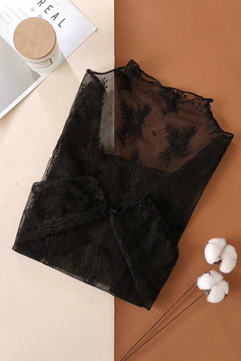 Elegant Lace Sheer T-Shirt: COFFEE / S