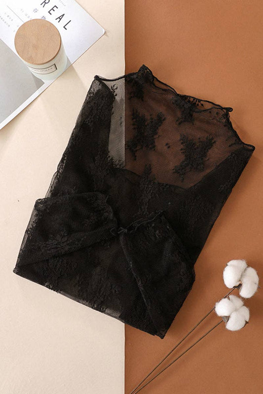 Elegant Lace Sheer T-Shirt: BLACK / L