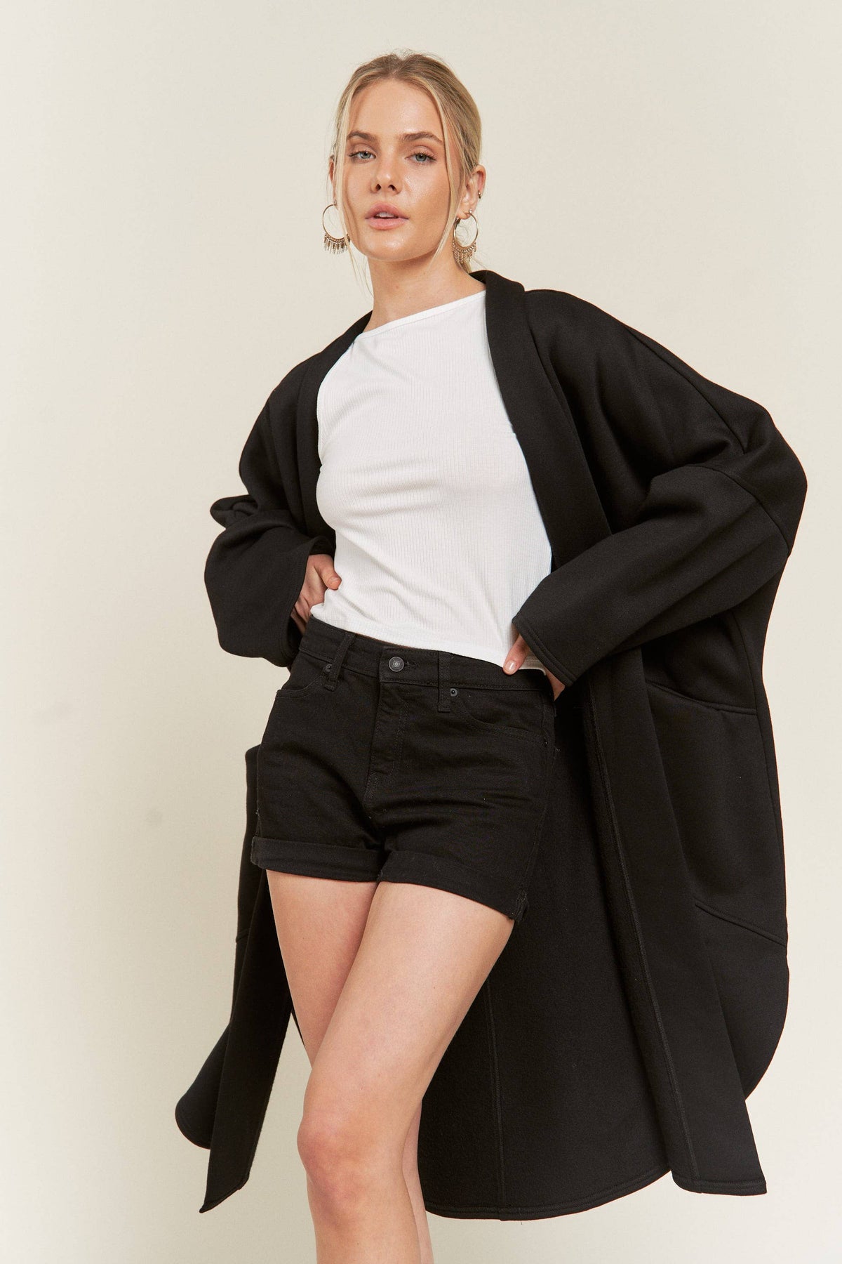 OVERSIZED KNIT CARDIGAN JJO5013: Black / L/XL