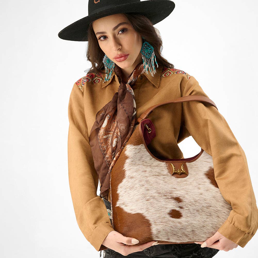 Loyal West Large Purse - In Brown & White Cowhide & Calfskin: Single