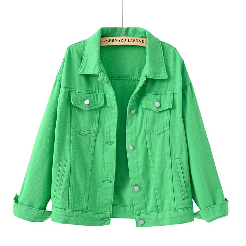 Solid color slim cropped denim jacket casual jacket: White / (M) 1