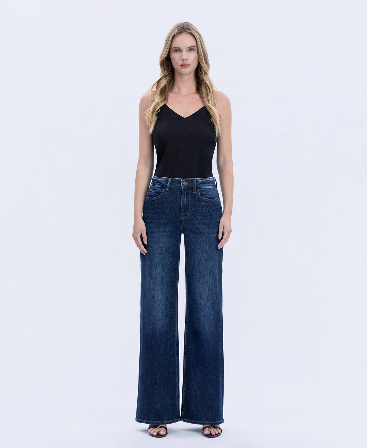 SUPER HIGH RISE FULL LENGTH DARK WASH WIDE JEANS T6937: UPLIFTED JEWEL / 25