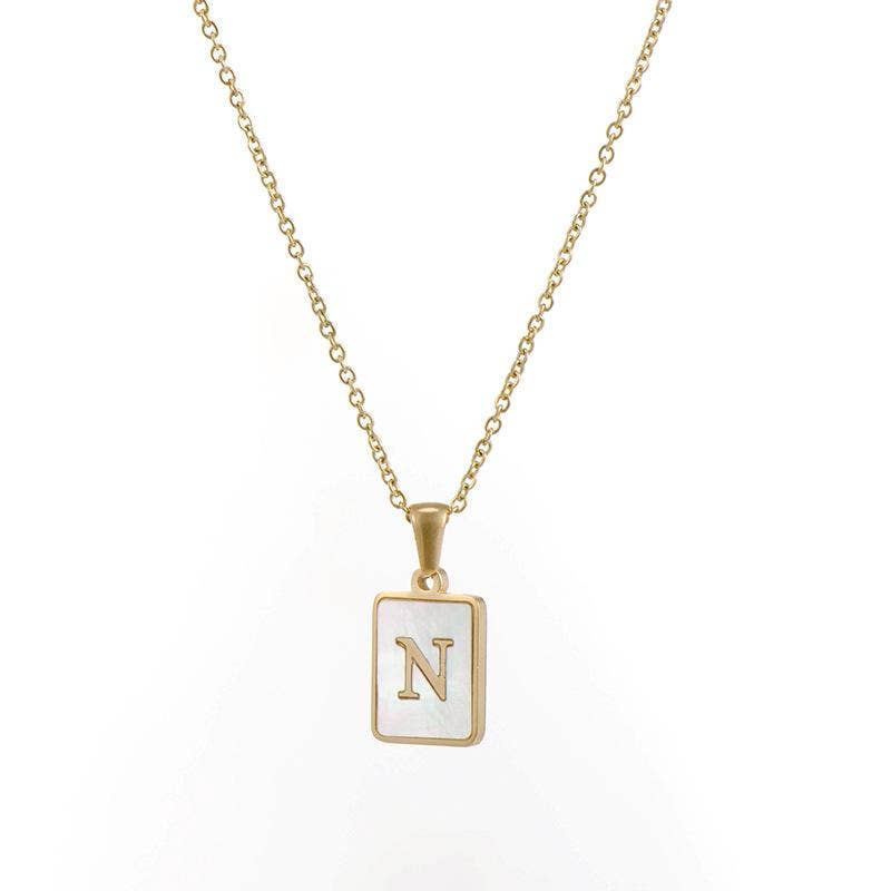 Square Initial 18K Gold-plated Stainless Steel Necklace -FGS: E