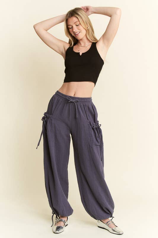 VINTAGE GAUZE JOGGER PANTS: MERLOT / L