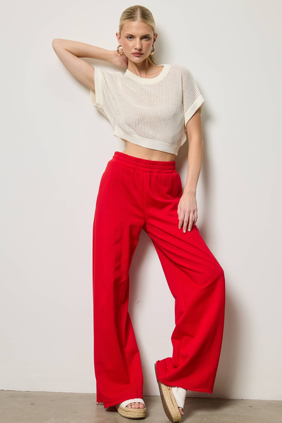 Wide Leg Cotton Jogger Sweatpants: Heather Grey / M