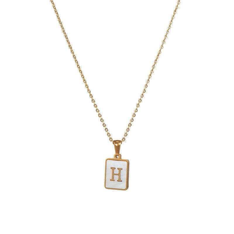 Square Initial 18K Gold-plated Stainless Steel Necklace -FGS: D
