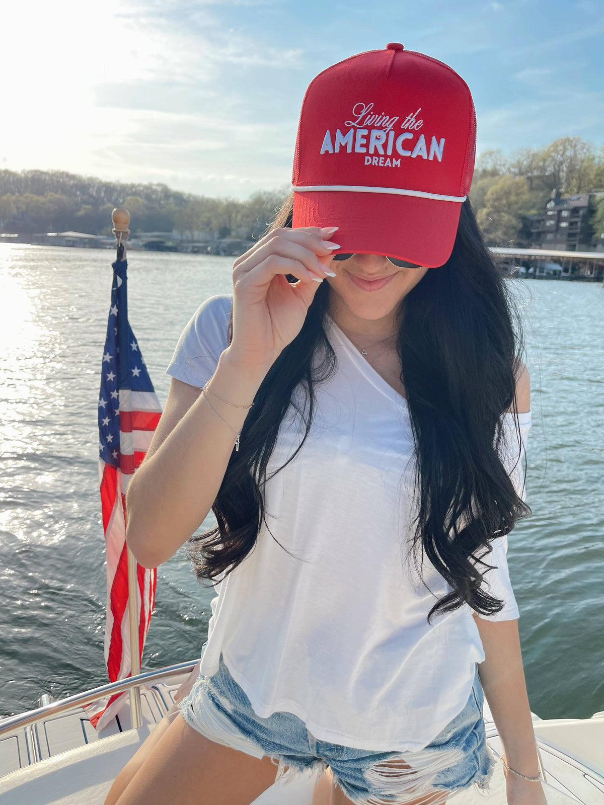Living the American Dream - Red Vintage Trucker Hat: Red