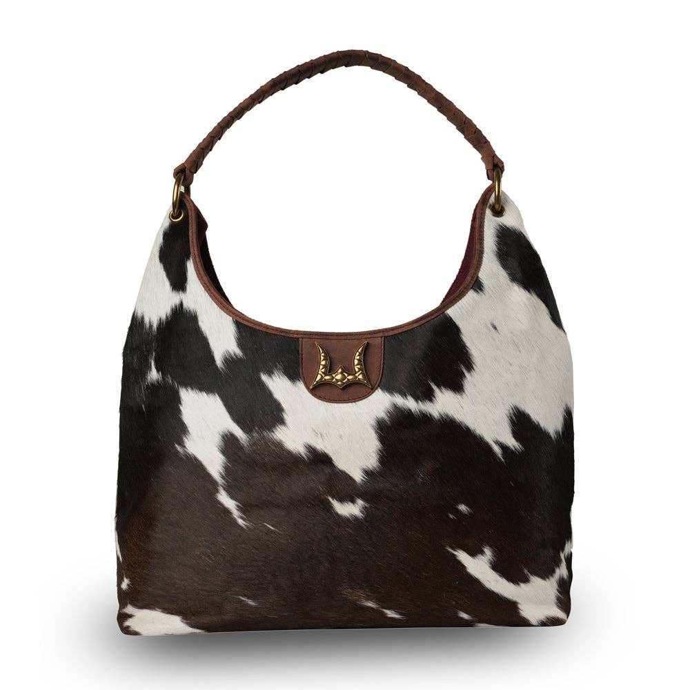 LW Large Purse - Black & White Cowhide With Oiled Ruby Leather: Black & White