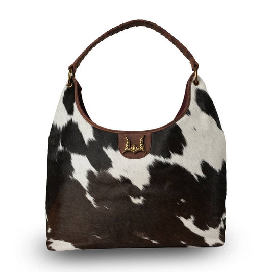 LW Large Purse - Black & White Cowhide With Oiled Ruby Leather: Black & White