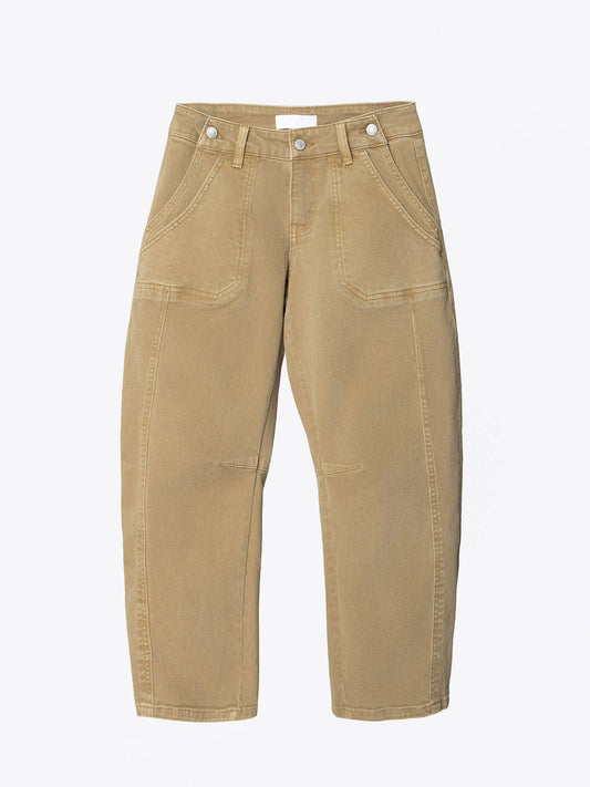 LOW RISE SIDE BUTTONS DOUBLE POCKETS BARREL JEANS T7593TPB: TAUPE BROWN / 31