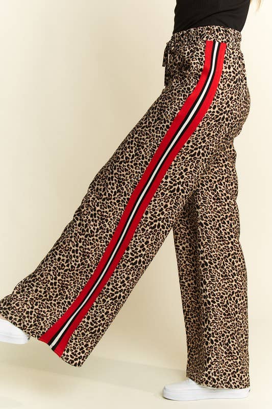 LEOPARD CONTRAST TROUSER RED PANEL: MOCHA BROWN / S