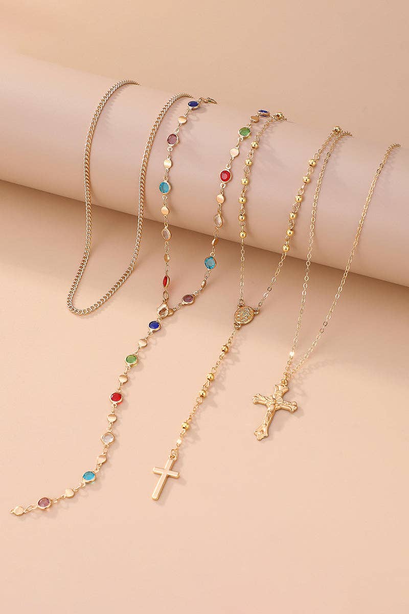 Layered Cross Pendant Necklace: GOLD / One Size