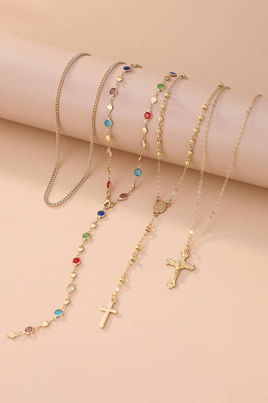 Layered Cross Pendant Necklace: GOLD / One Size