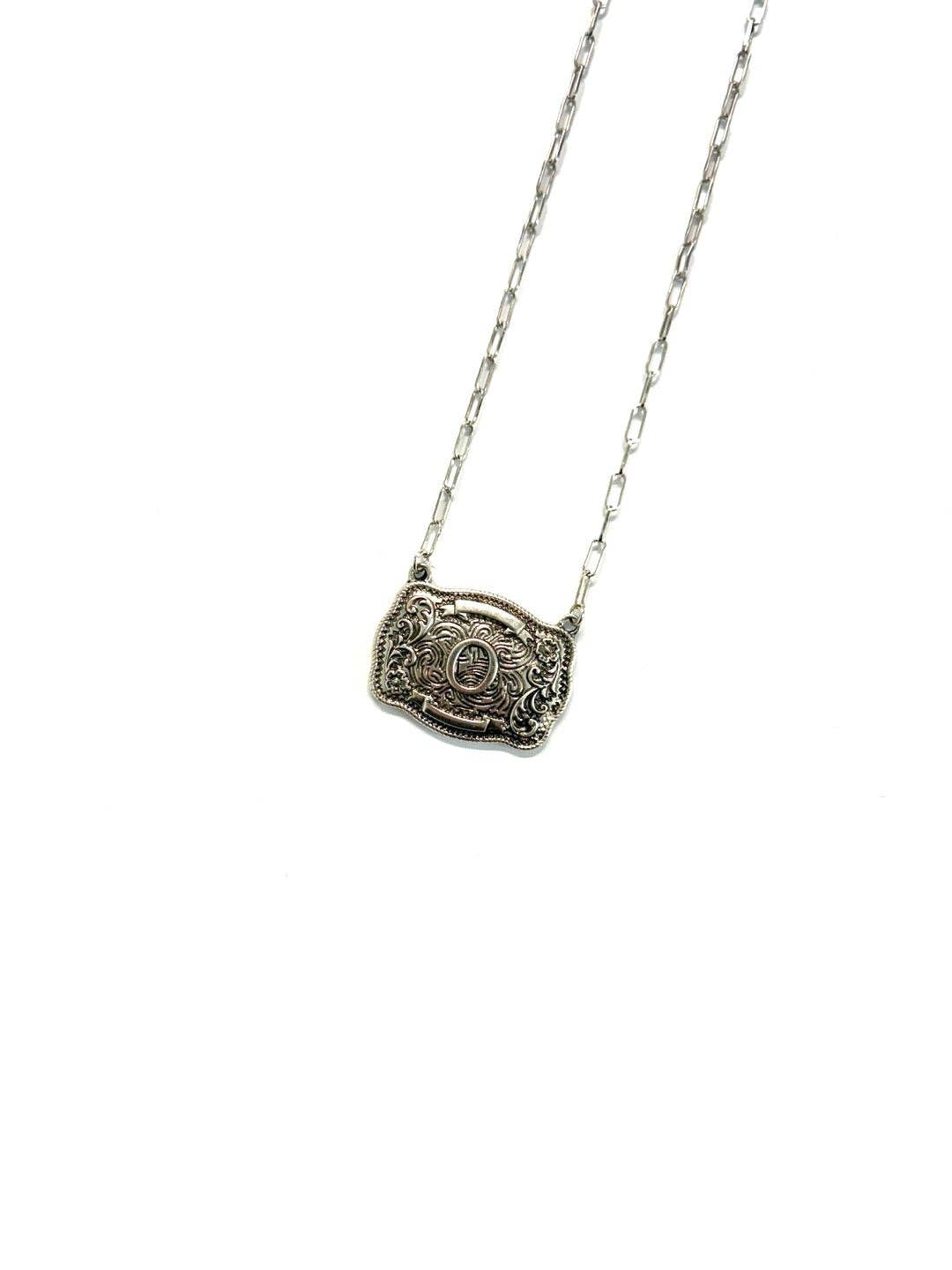 Western Belt Buckle Initial Necklace: A