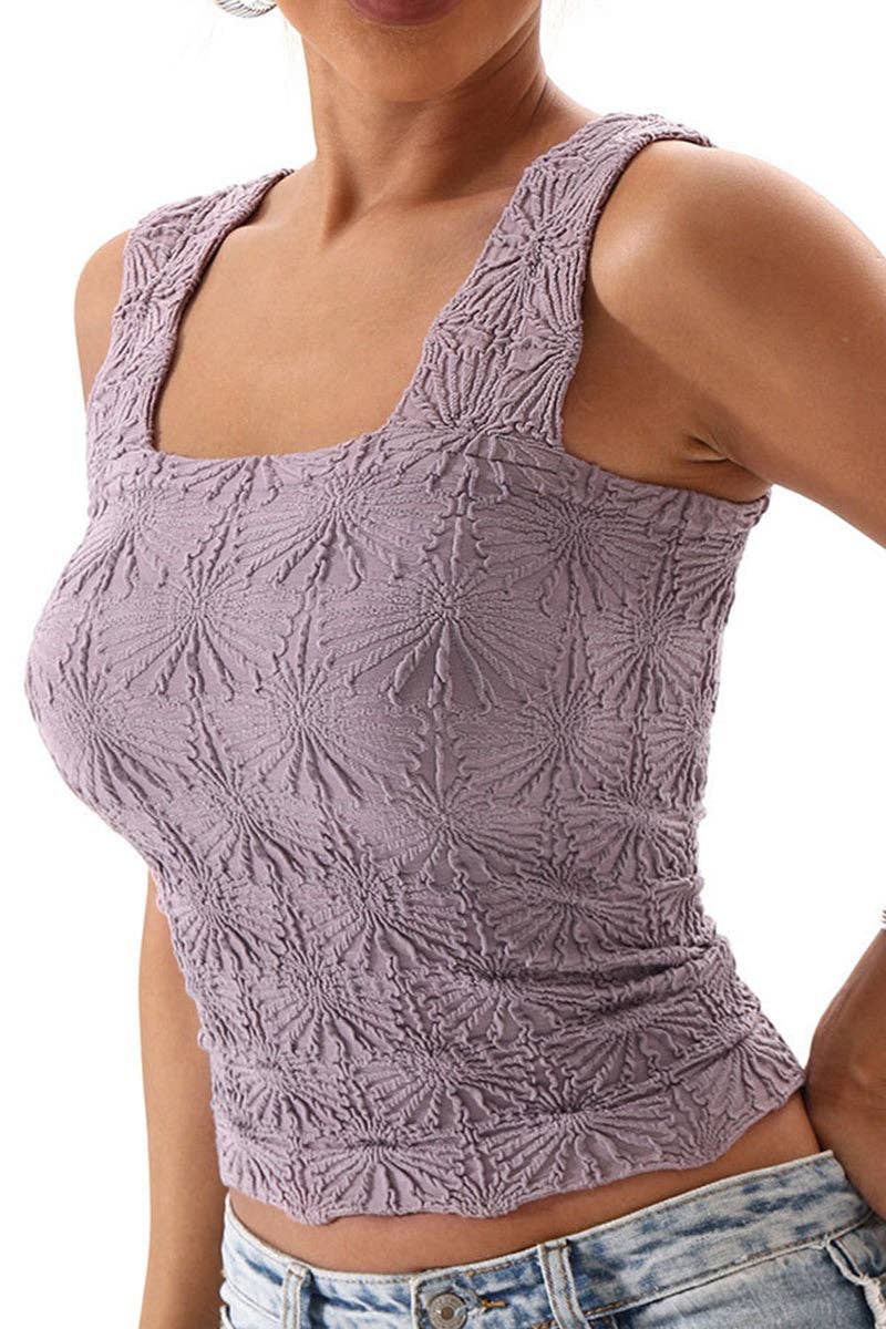 Textured Sleeveless Tank Top: BLACK / XL