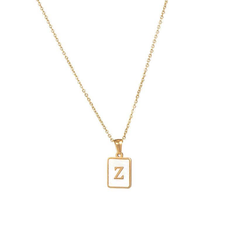 Square Initial 18K Gold-plated Stainless Steel Necklace -FGS: A