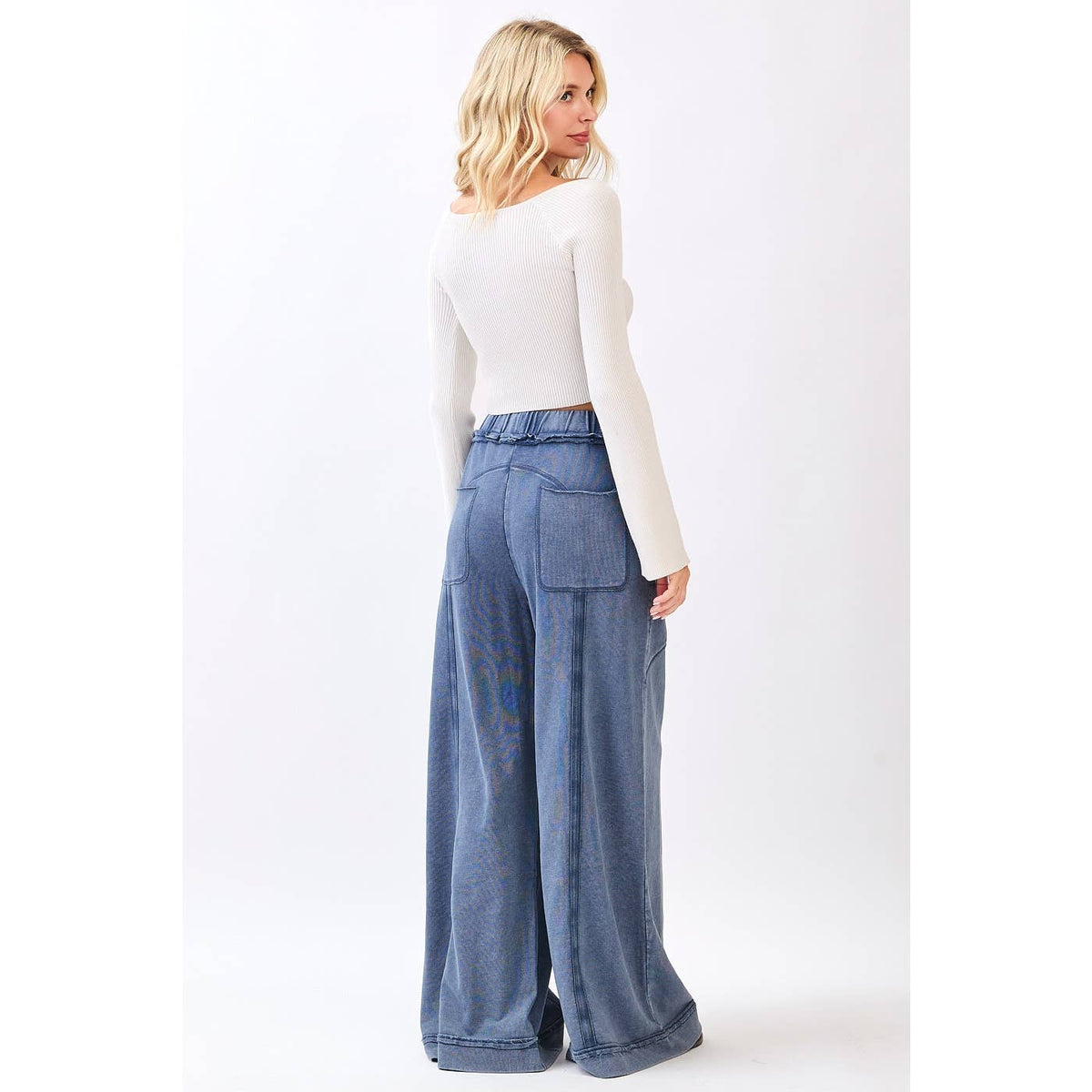 MINERAL WASH CURVED SEAM WIDE LEG PANTS: HAZELNUT / S-M-L(2-2-2)