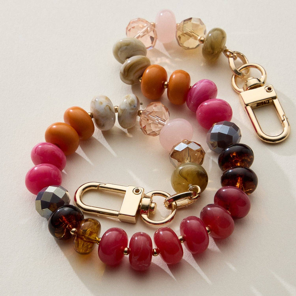Mixed Bead Bag Keychain with Gold Clasps: NAT / ONE