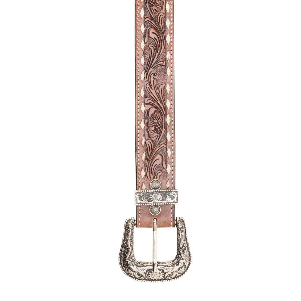 Talavera Handtooled Leather Belt for Women in Ember: Ember / L