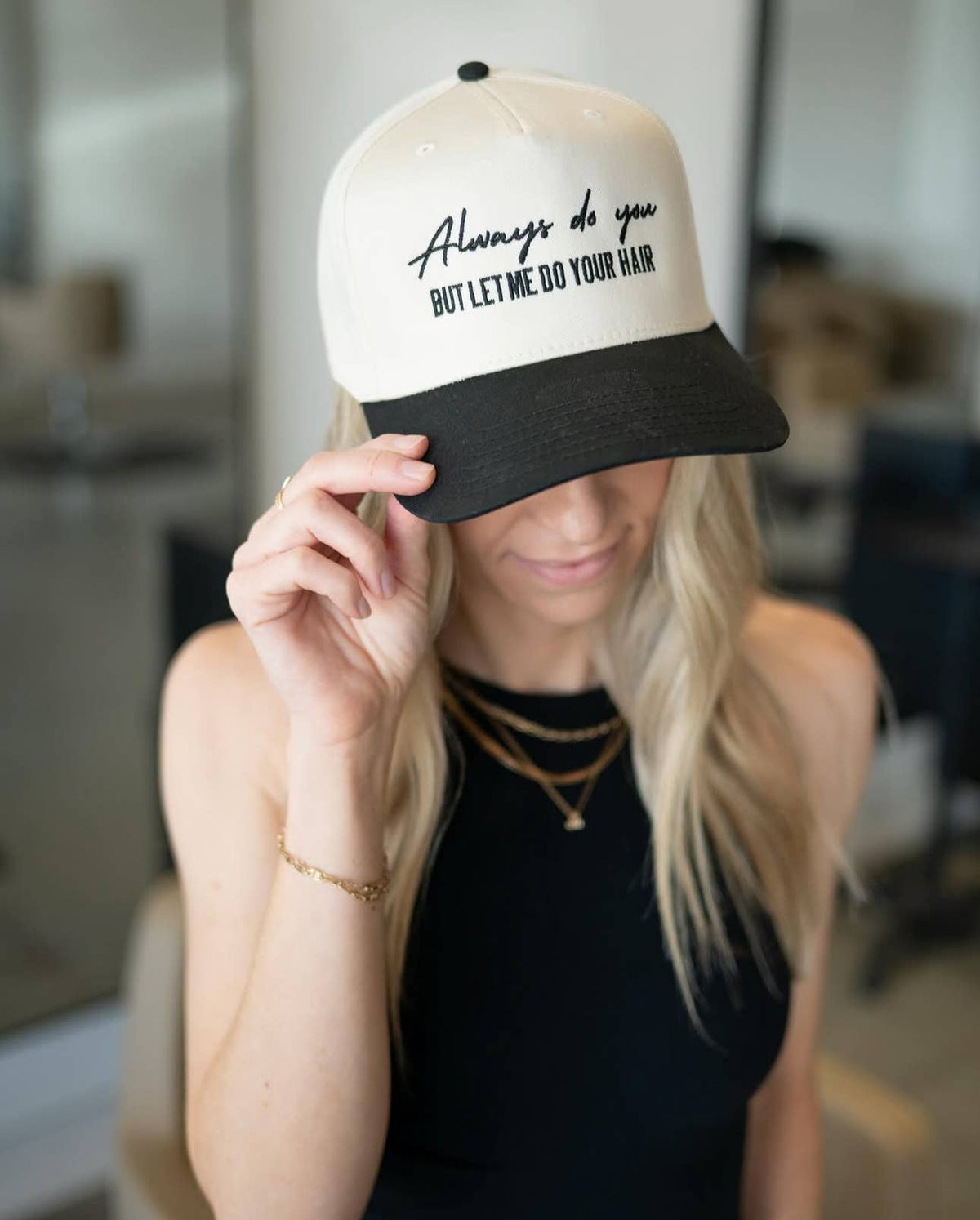 Always Do You But Let Me Do Your Hair hat: Brown and cream