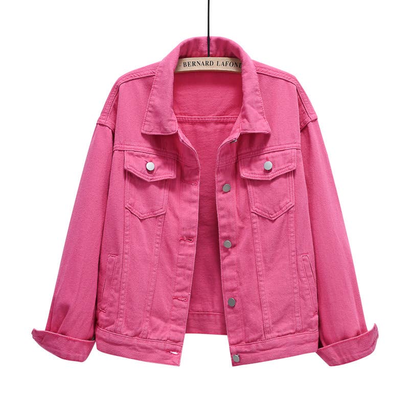 Solid color slim cropped denim jacket casual jacket: White / (L) 1