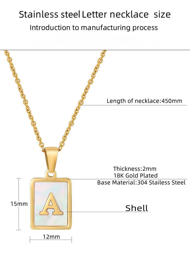 Square Initial 18K Gold-plated Stainless Steel Necklace -FGS: W