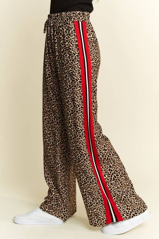 LEOPARD CONTRAST TROUSER RED PANEL: MOCHA BROWN / S