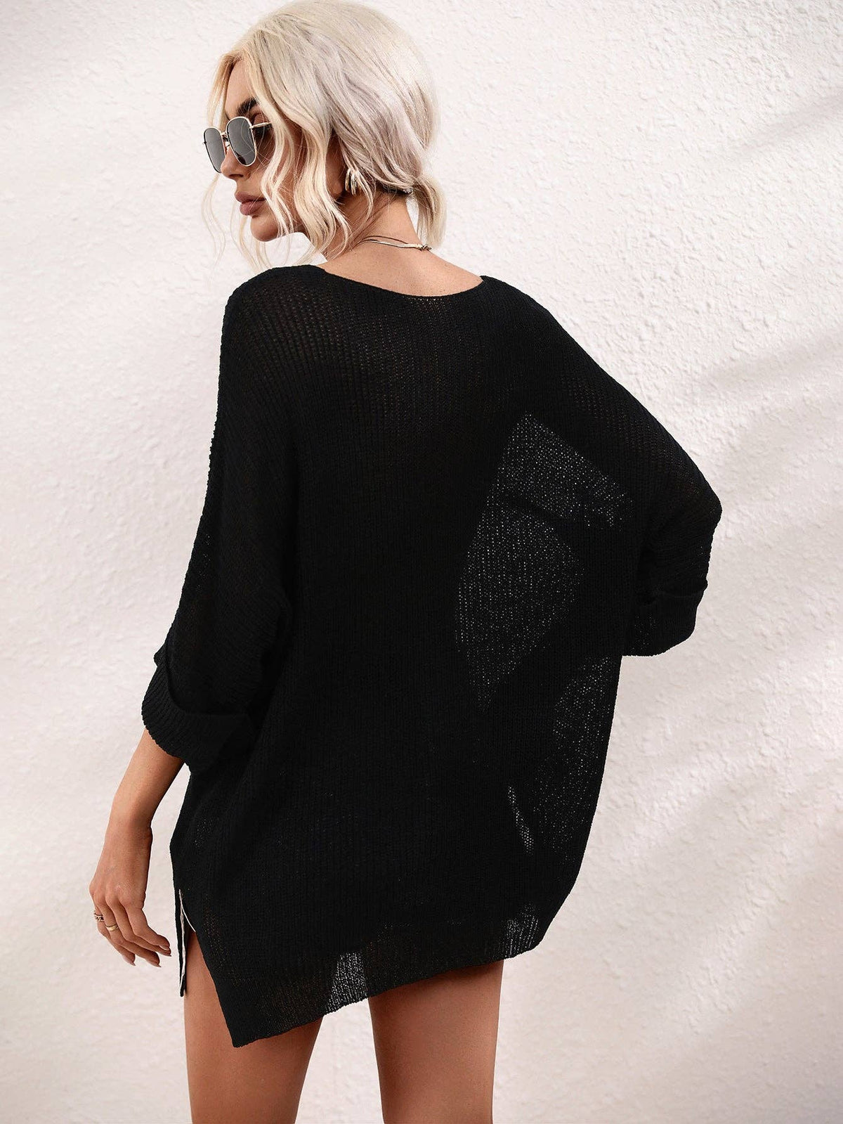 Ladies Mid Sleeves Hollow Out Daily Blouse E2290: Black / M