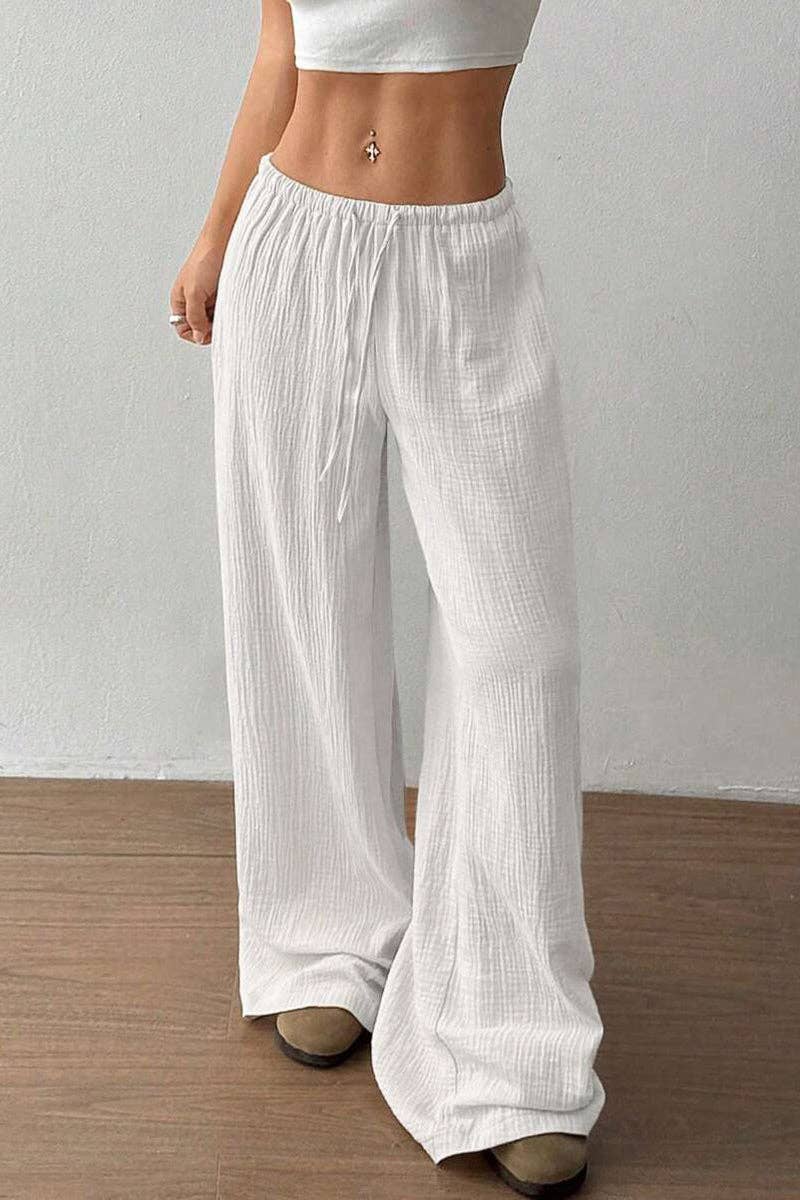 Relaxed Fit Wide-Leg Casual Pants: BLACK / L