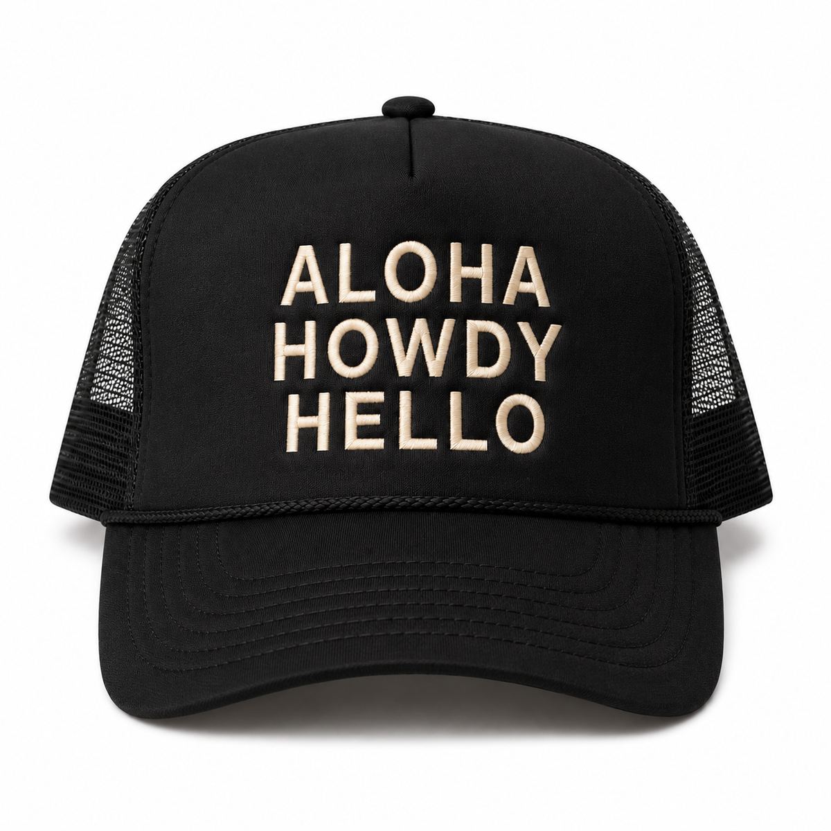 Aloha Howdy Hello Trucker hats: Green