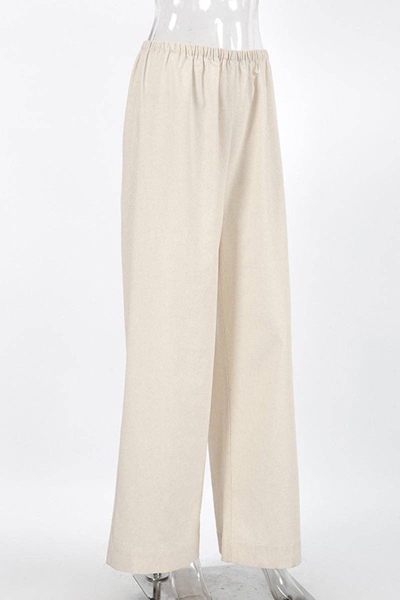 Relaxed Wide-Leg Casual Pants: BEIGE / S