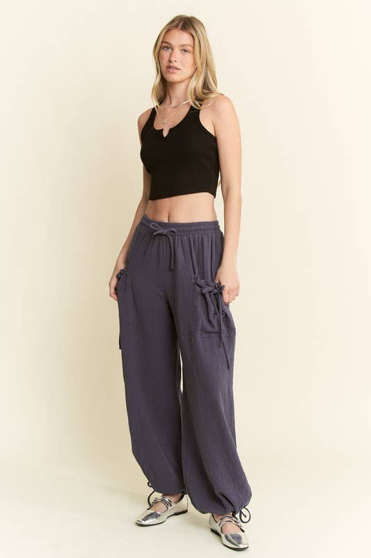 VINTAGE GAUZE JOGGER PANTS: Camel / 2XL