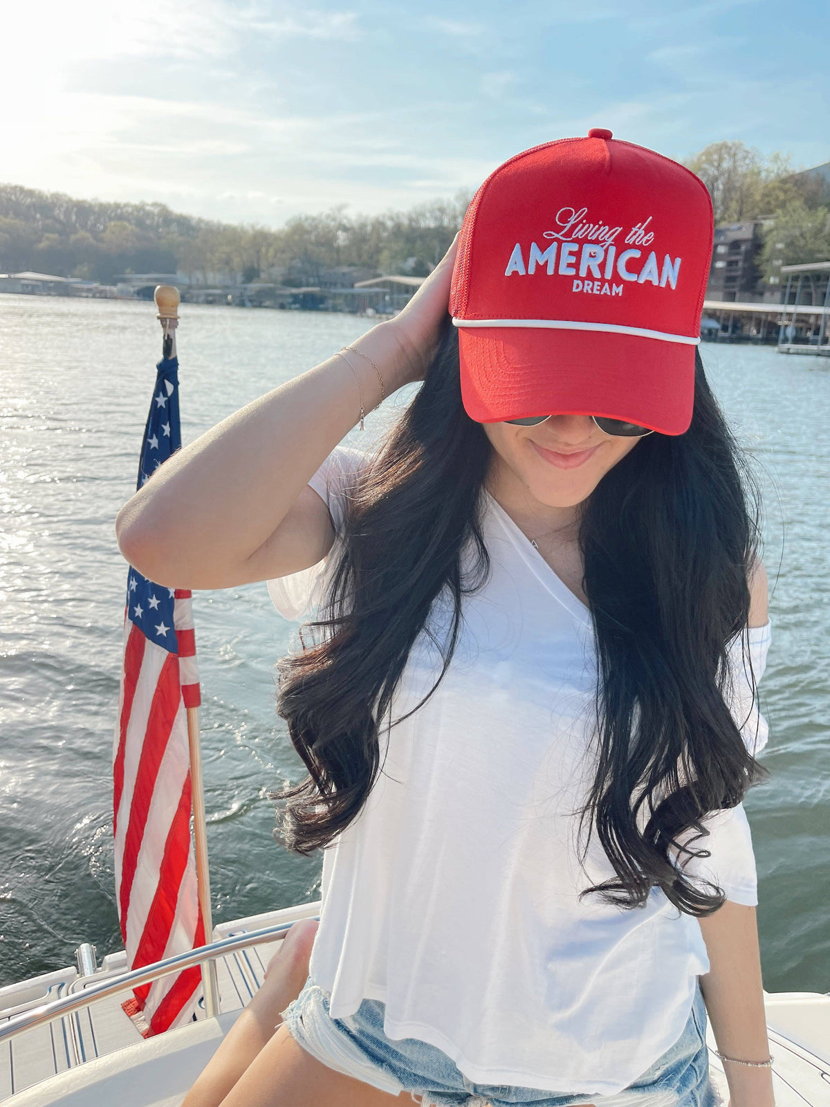 Living the American Dream - Red Vintage Trucker Hat: Red