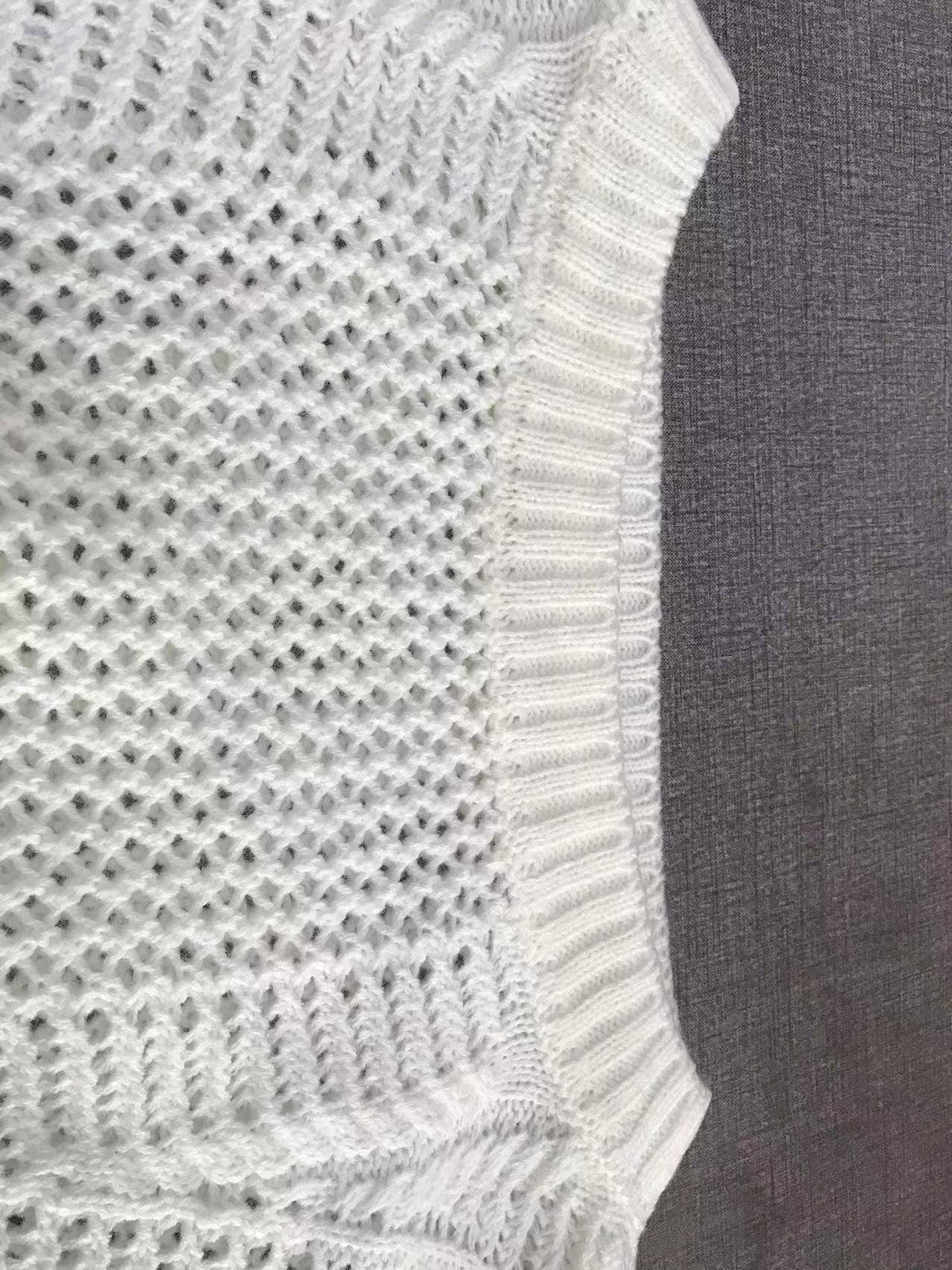 Ladies Bat Sleeves Hollow Out Knit Blouse 22065: White / L