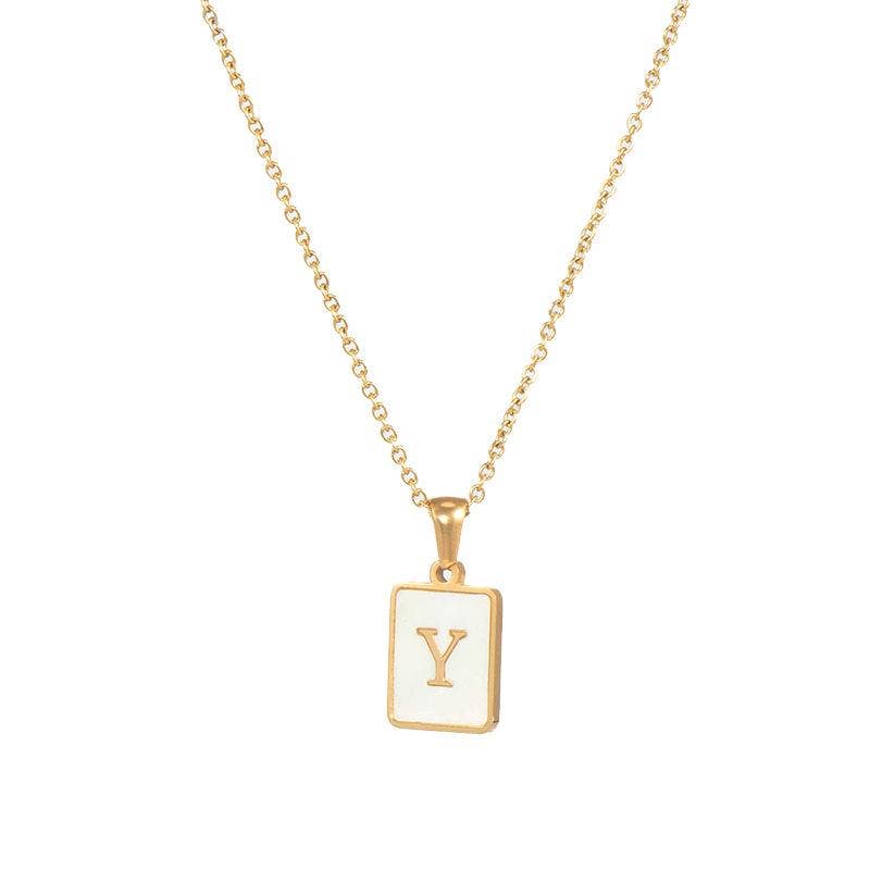Square Initial 18K Gold-plated Stainless Steel Necklace -FGS: K