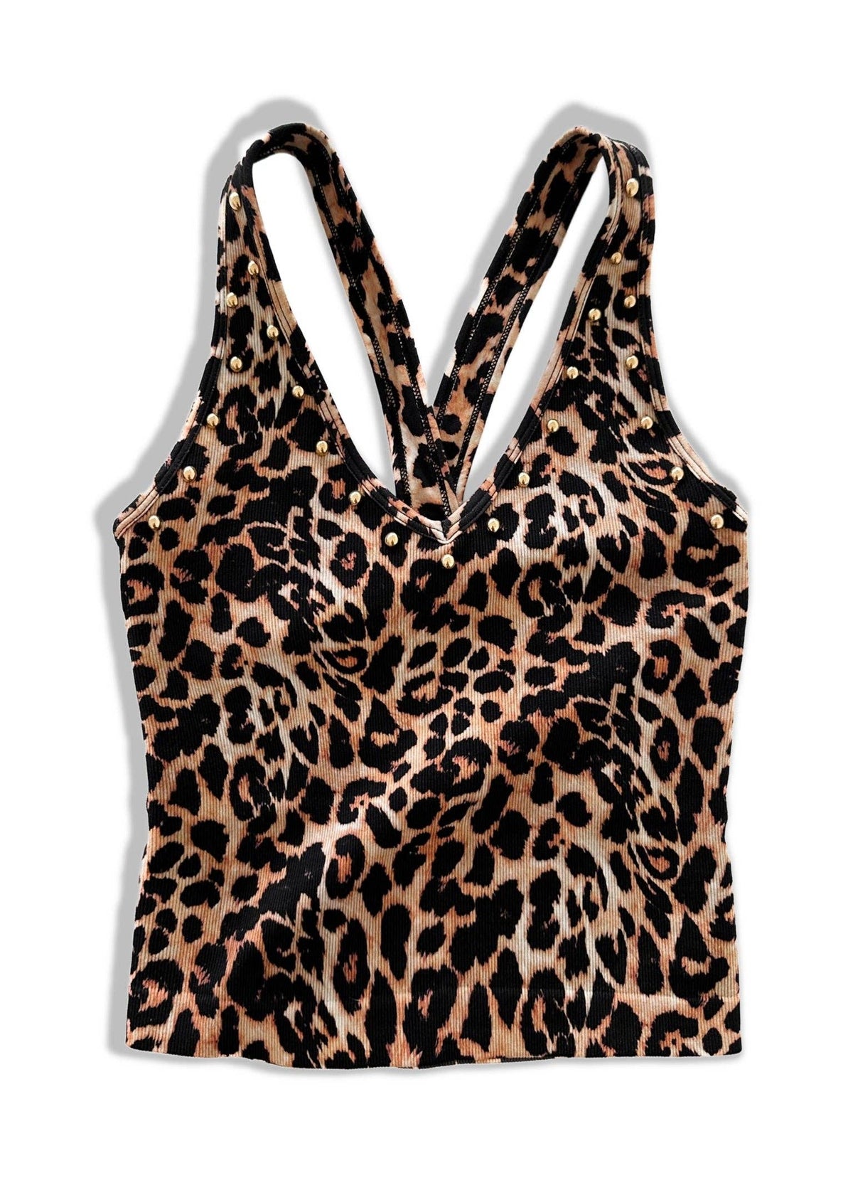 STUDDED BACK SMOOTHING V-NECK BRAMI: Leopard / S/M