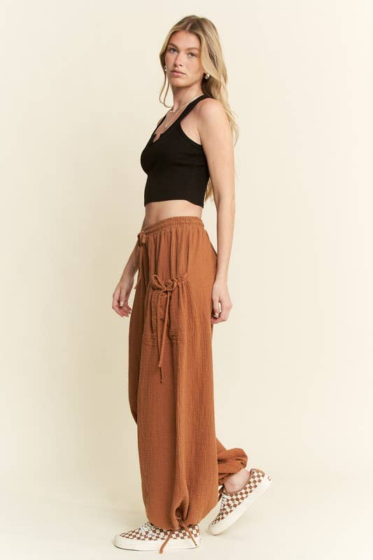 VINTAGE GAUZE JOGGER PANTS: Camel / 1XL