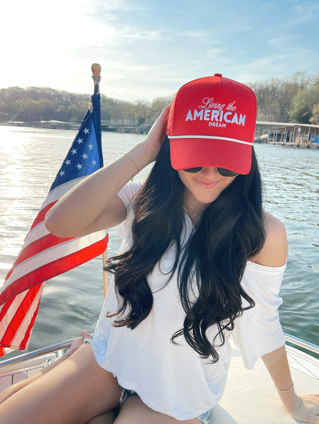 Living the American Dream - Red Vintage Trucker Hat: Red