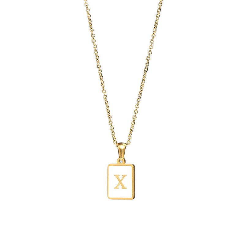 Square Initial 18K Gold-plated Stainless Steel Necklace -FGS: I