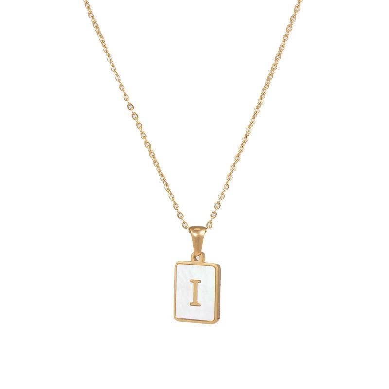 Square Initial 18K Gold-plated Stainless Steel Necklace -FGS: J