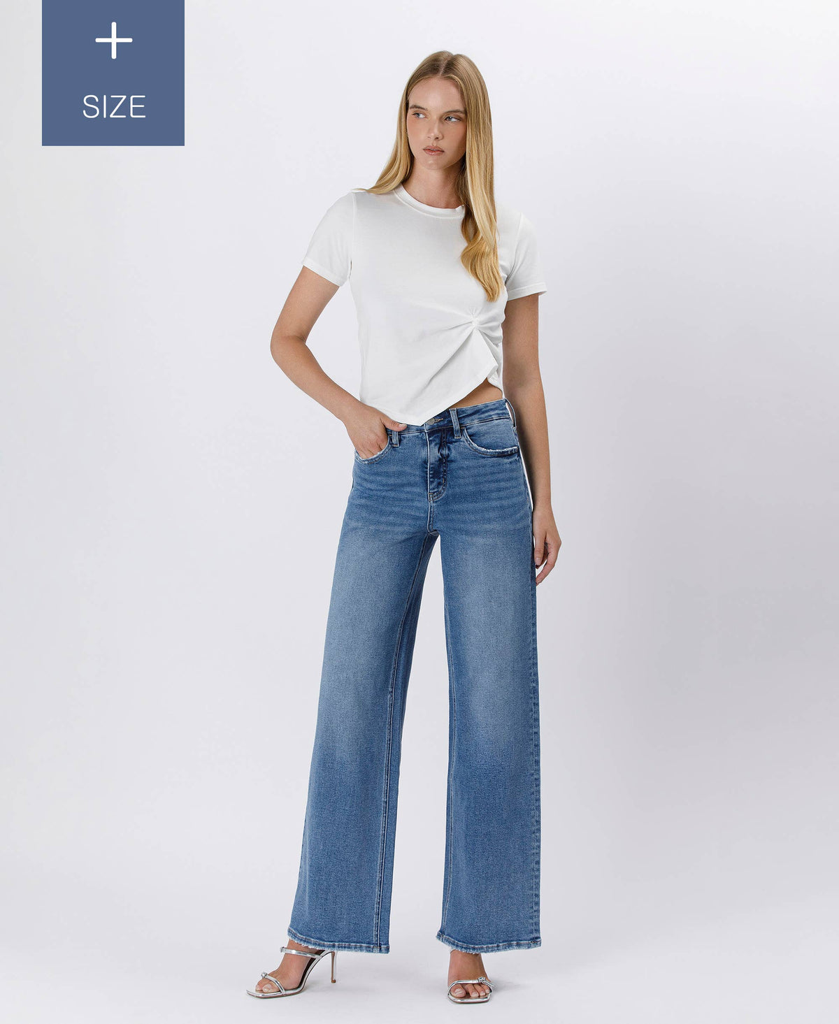 PLUS TUMMY CONTROL SUPER HIGH RISE BAGGY WIDE JEANS LV1574-P: SUPREME / 14