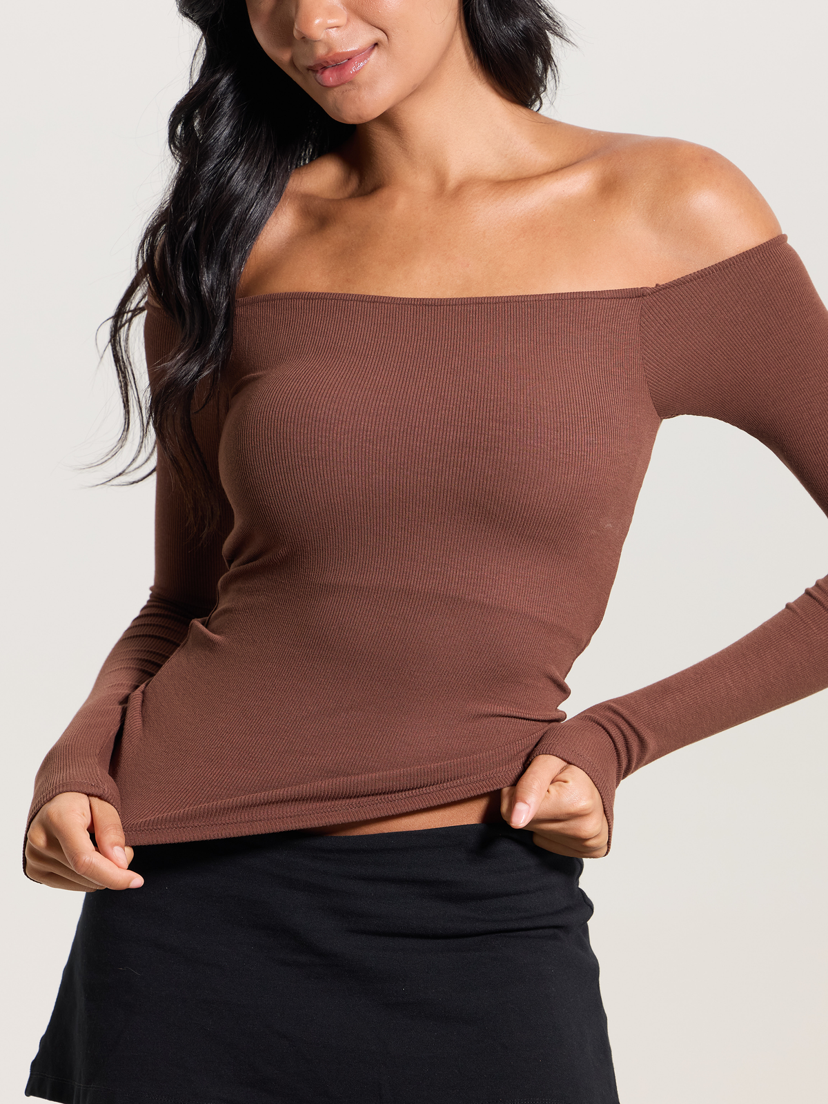 Ribbed Off The Shoulder Brami: Cream / S