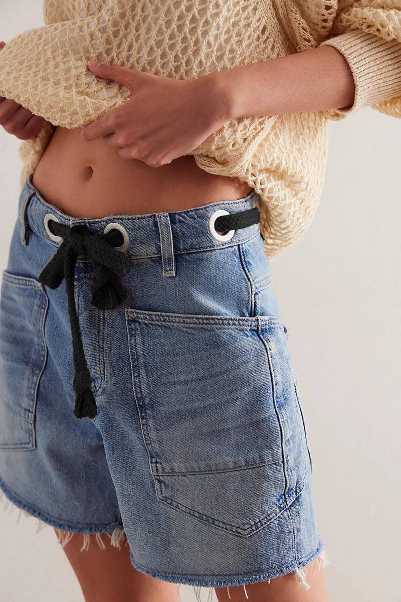 Lace-Up Denim Shorts: BLACK / S