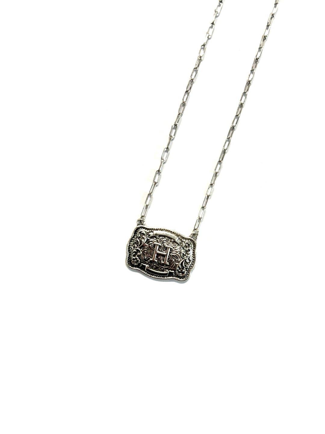 Western Belt Buckle Initial Necklace: A