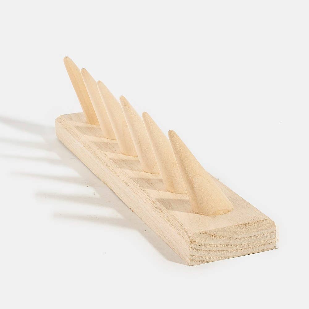 Natural Wood Six Finger Ring Cone Display Stand: WOOD