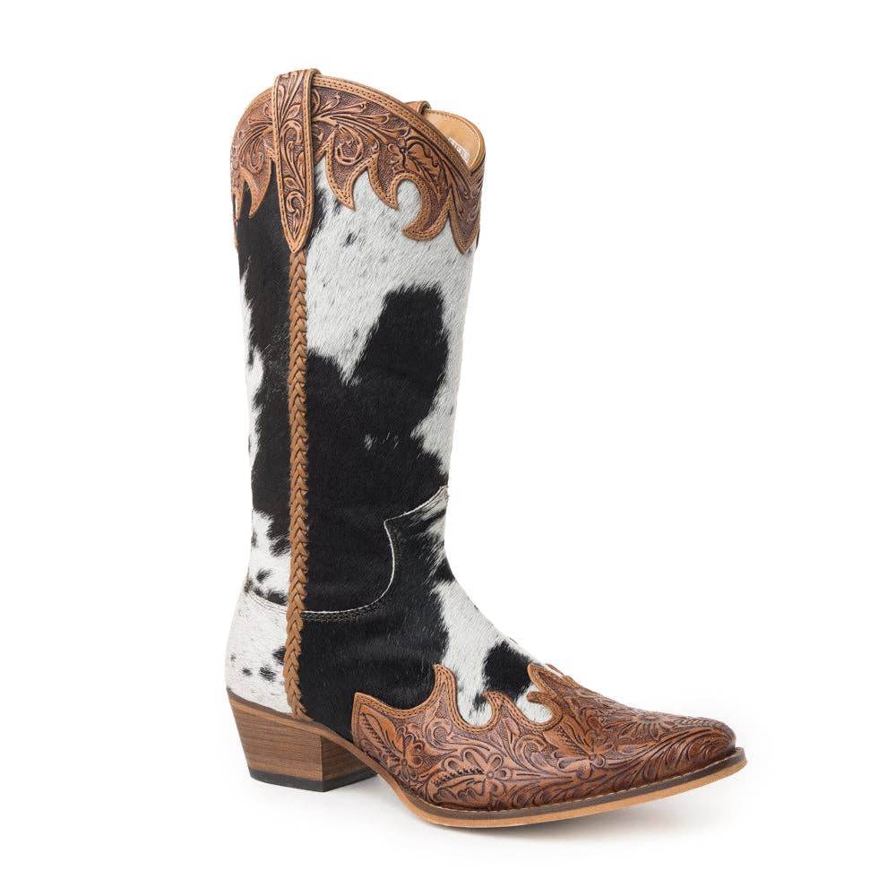 Adelaide Hair-On High Top Boots: Black and White / 8