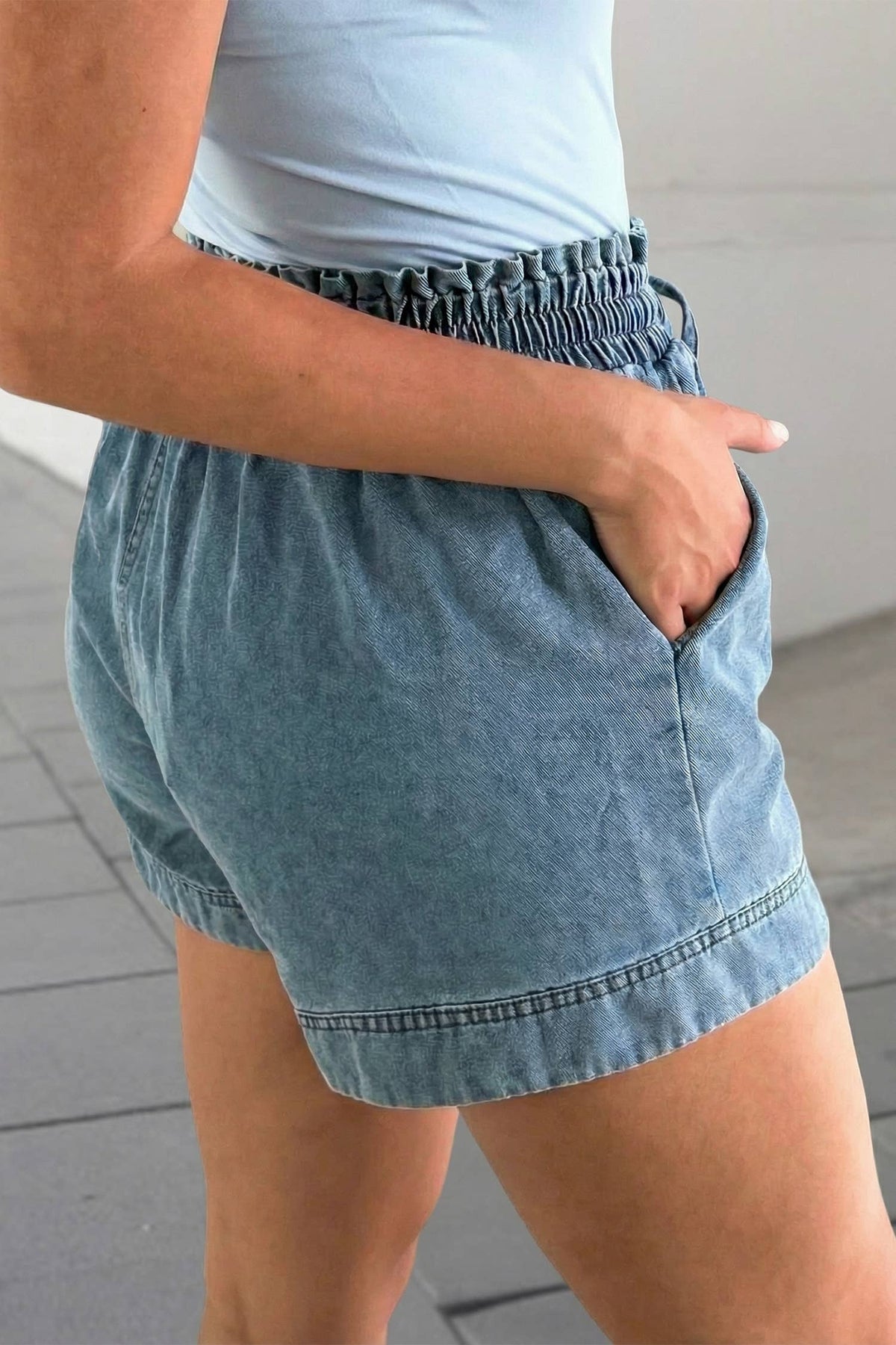 Smocked Elastic Waist Denim Shorts | S-XL : Dusk Blue / 14