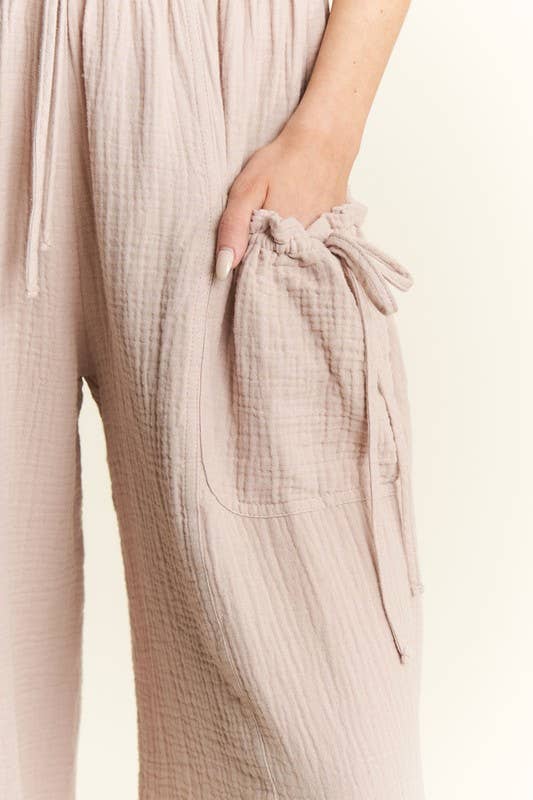 VINTAGE GAUZE JOGGER PANTS: Camel / 2XL