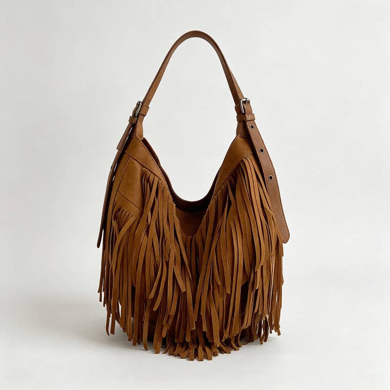 Layered Fringe Shoulder Bag: Black / F