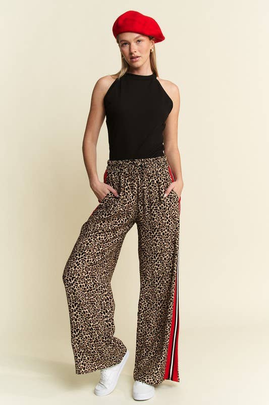 LEOPARD CONTRAST TROUSER RED PANEL: MOCHA BROWN / L